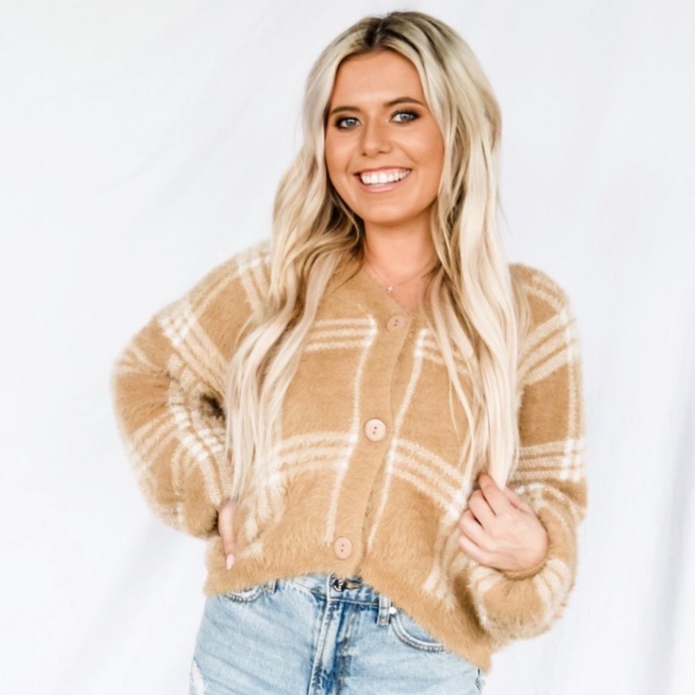 Fuzzy plaid sweater